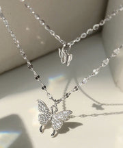 Original Design Silk Sterling Silver Double Layer Butterfly Pendant Necklace