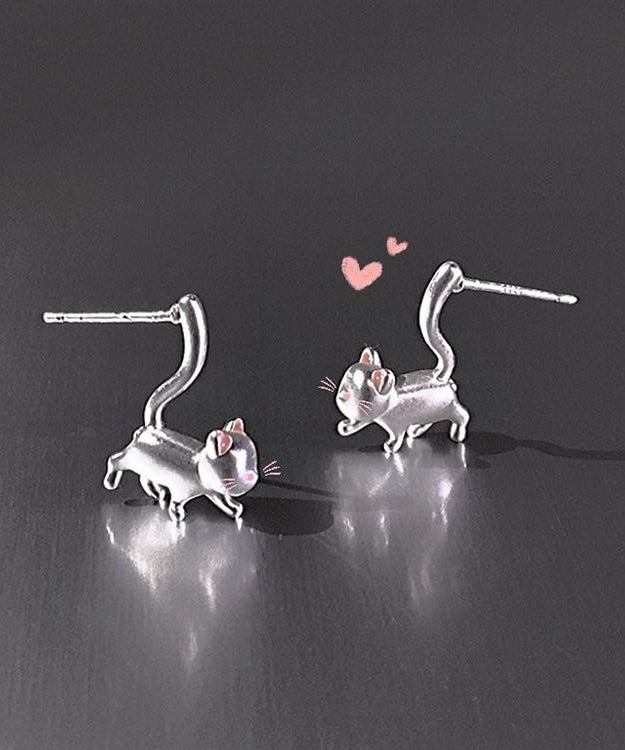 Original Design Silk Sterling Silver Little Cats Drop Earrings