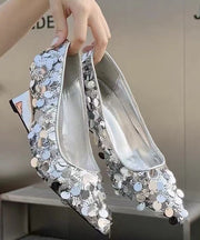 Original Design Silver Sequins Wedge Heels Pointed Toe