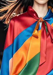 Original Design Style Colorblock Bow Silk Tops Summer