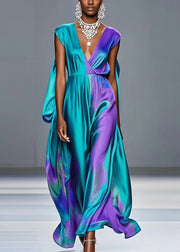 Original Design Tie Dye Draping Silk Long Dress Summer