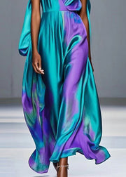 Original Design Tie Dye Draping Silk Long Dress Summer