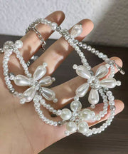 Original Design White Alloy Floral Pearl Beading Pendant Necklace