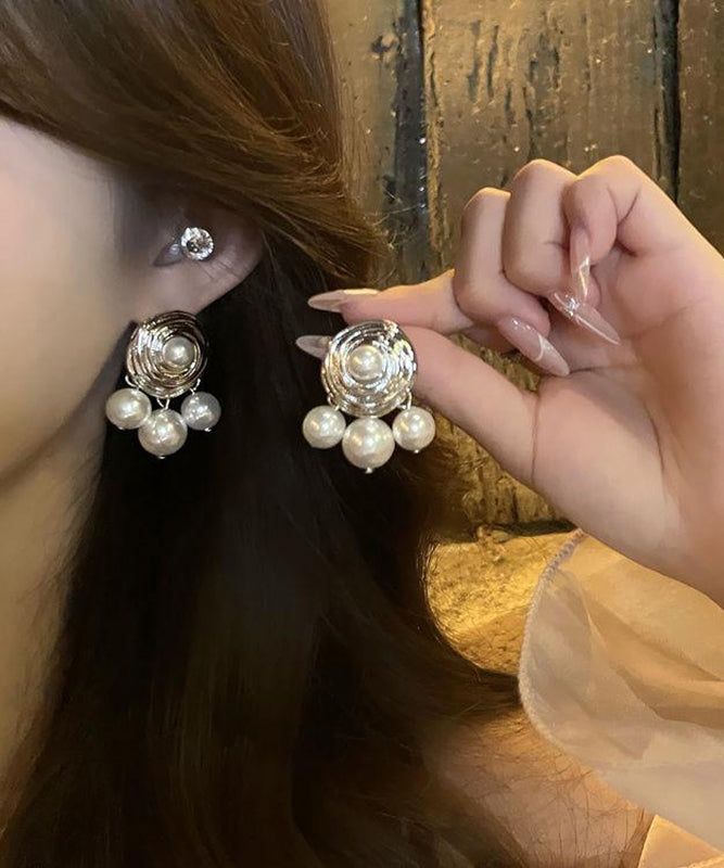 Original Design White Alloy Pearl Stud Earrings