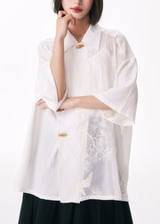 Original Design White Embroideried Tulle Patchwork Cotton Shirt Summer