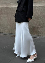 Original Design White High Waist Patchwork Silk Maxi Skirts Fall