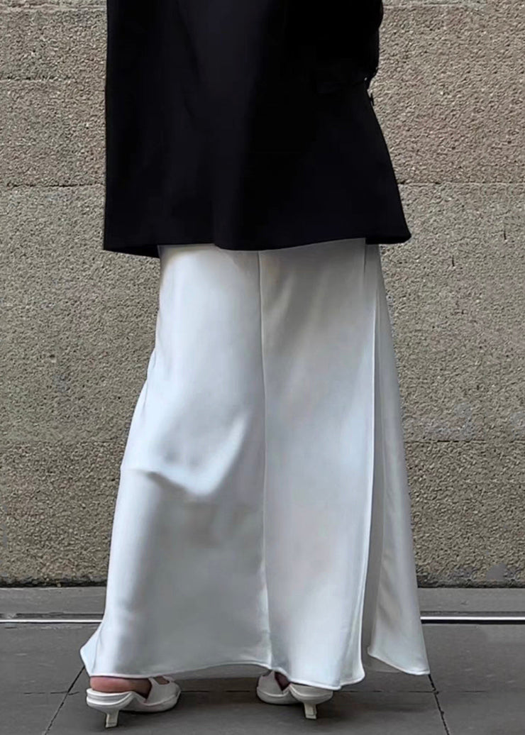 Original Design White High Waist Patchwork Silk Maxi Skirts Fall