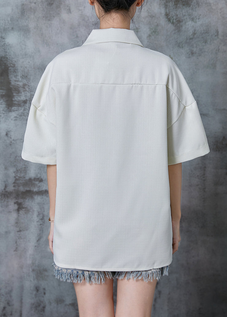 Original Design White Oversized Drawstring Cotton Shirt Summer