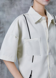 Original Design White Oversized Drawstring Cotton Shirt Summer