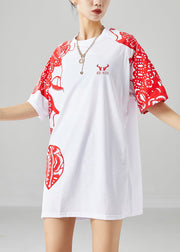 Original Design White Oversized Print Cotton Tops Summer