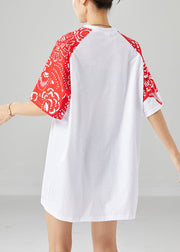 Original Design White Oversized Print Cotton Tops Summer