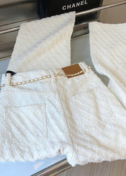 Original Design White Pockets Denim Straight Pants Spring