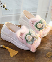 Original Design White Tassel Nail Bead Platform Shoes