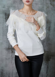 Original Design White Tulle Patchwork Cotton Shirts Spring