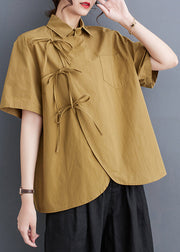 Original Design Yellow Oversized Lace Up Cotton Shirts Summer