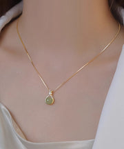 Original Gold Sterling Silver Overgild Zircon Chalcedony Pendant Necklace