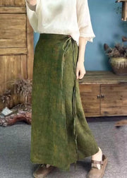 Original Green Linen Printed One Piece Strappy Long Skirt Summer