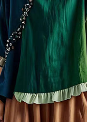 Original Green Ruffled Patchwork Linen Shirt Butterfly Sleeve