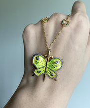 Original Green Sterling Silver Overgild Enamel Butterfly Pendant Necklace