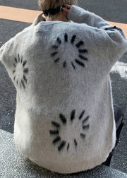 Original Grey O Neck Print Knit Mens Sweaters Winter