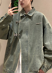 Original Grey Zip Up Button Denim Men Coat Fall