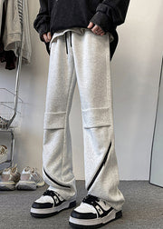 Original Grey Zippered Solid Elastic Waist Cotton Men Pants Fall