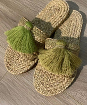 Original Handmade Green Tassel Comfy Breathable Beach Slide Sandals