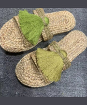 Original Handmade Green Tassel Comfy Breathable Beach Slide Sandals
