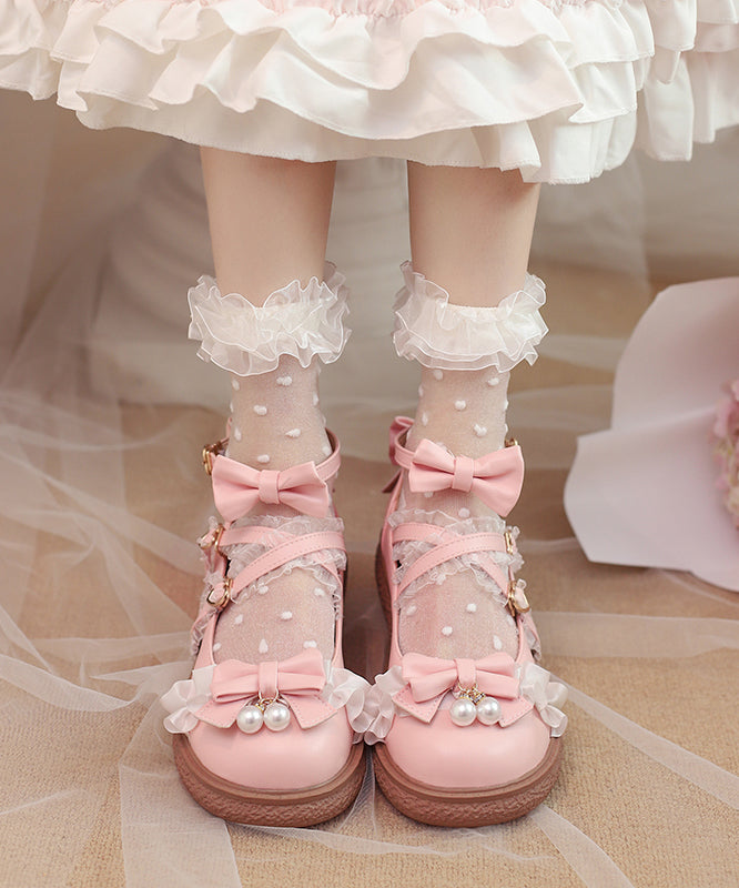 Original Japanese White Bow Cross Strap Princess Loli Shoes