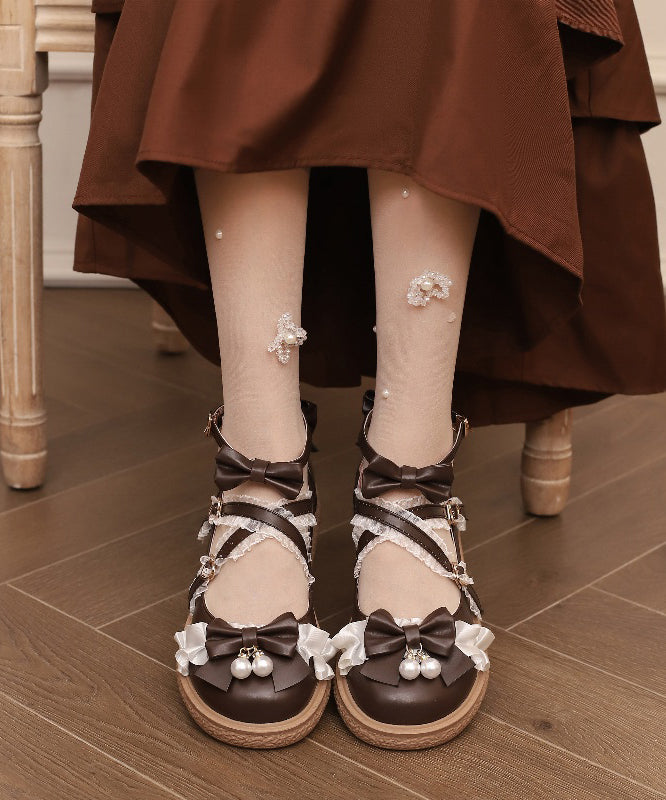 Original Japanese White Bow Cross Strap Princess Loli Shoes