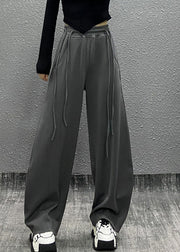 Original Khaki Pockets Drawstring Cotton Wide Leg Pants Fall