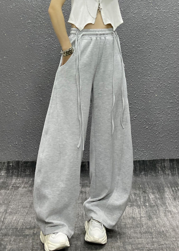 Original Khaki Pockets Drawstring Cotton Wide Leg Pants Fall