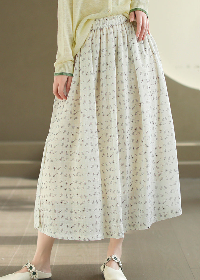 Original Light Yellow Print Elastic Waist Cotton Skirts Summer