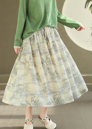 Original Light Yellow Print Elastic Waist Cotton Skirts Summer