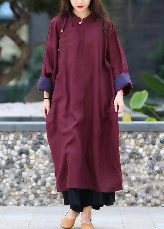 Original Mulberry Stand Collar Button Loose Linen Gown Spring