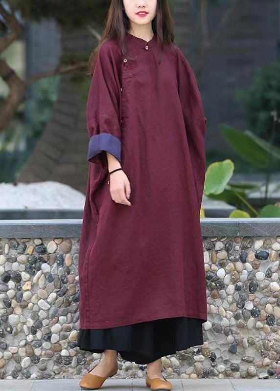 Original Mulberry Stand Collar Button Loose Linen Gown Spring