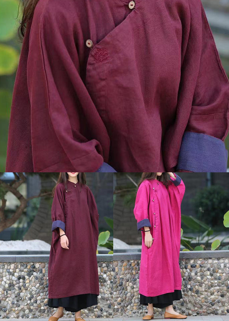 Original Mulberry Stand Collar Button Loose Linen Gown Spring