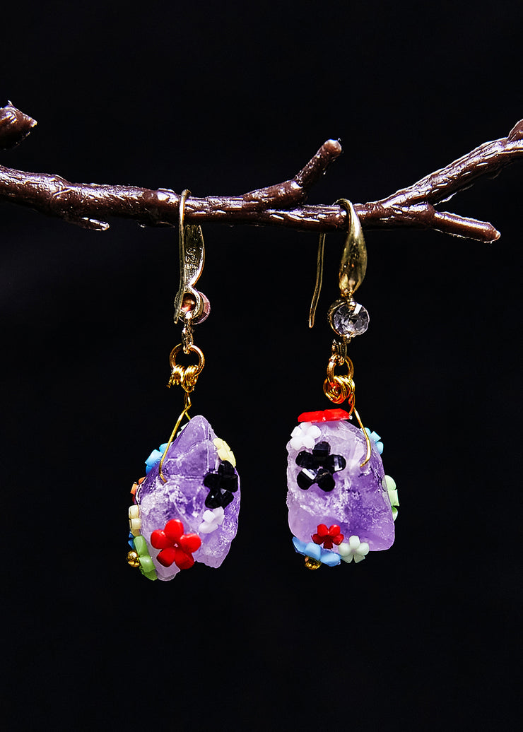 Original Naturally Purple Jade Multicolour Flowers Drop Earrings