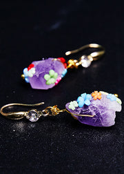 Original Naturally Purple Jade Multicolour Flowers Drop Earrings