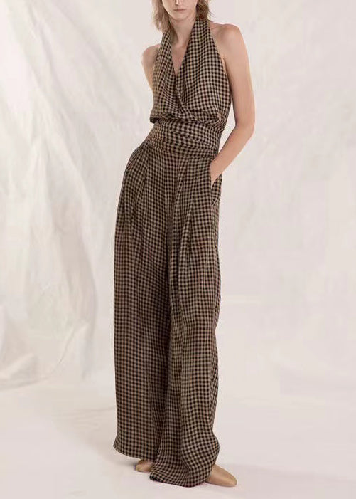 Original Plaid Tank Top And High Waist Wide Leg Pants Two Pieces Summer