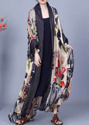 Original Print Patchwork Loose Silk Long Cardigan Spring