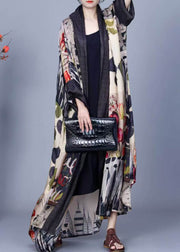 Original Print Patchwork Loose Silk Long Cardigan Spring