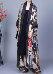 Original Print Patchwork Loose Silk Long Cardigan Spring