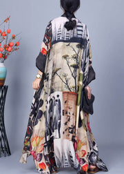 Original Print Patchwork Loose Silk Long Cardigan Spring