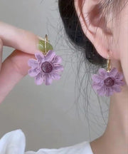 Original Purple Copper Overgild Floral Drop Earrings