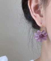 Original Purple Copper Overgild Floral Drop Earrings