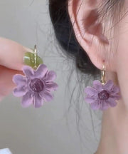 Original Purple Copper Overgild Floral Drop Earrings