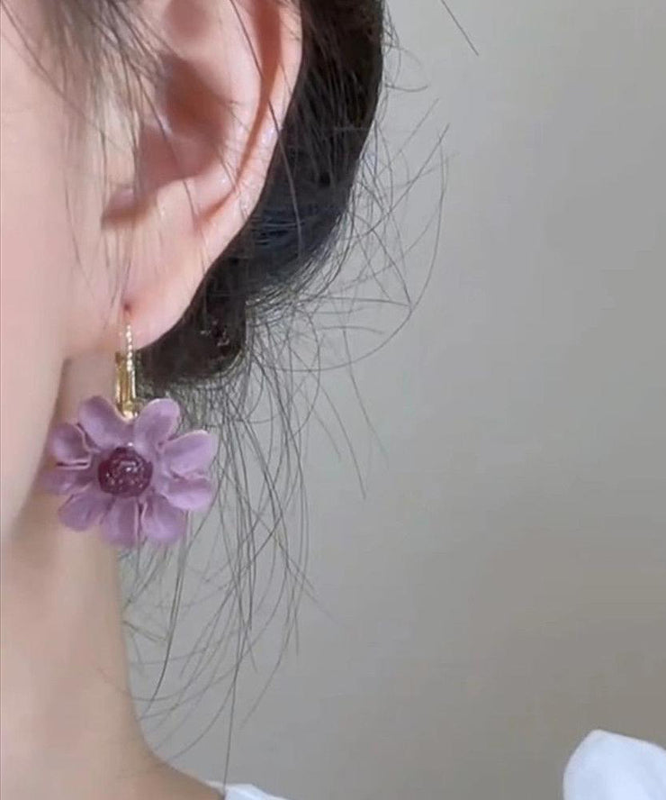 Original Purple Copper Overgild Floral Drop Earrings