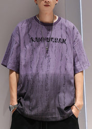 Original Purple Embroidered Perforated T Shirt Men's Summer