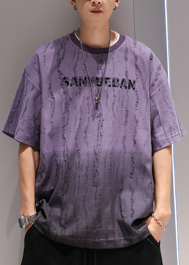 Original Purple Embroidered Perforated T Shirt Men&